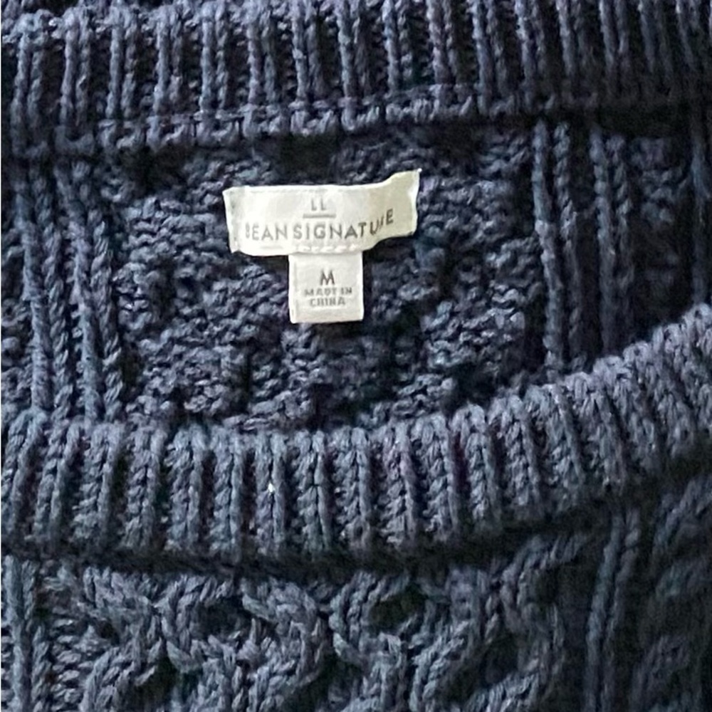 L.L.Bean Signature Women's Cotton Navy Fisherman Cable Knit Tunic Sweater Sz M - Picture 7 of 9